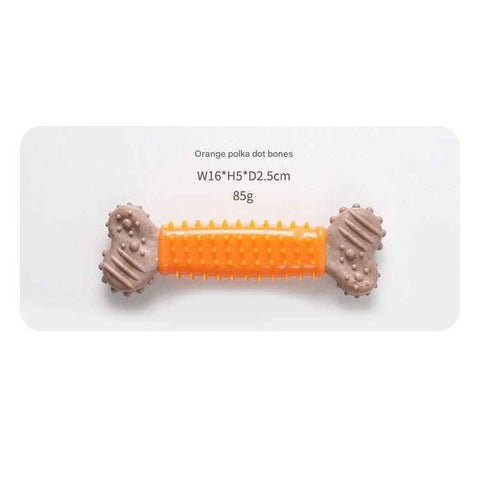 Orange Polka Dot Pattern Durable Dog Chew Toy - TPR Plastic Composite Bone for Small to Medium Dogs - Teeth Cleaning, Boredom Buster, Non-Toxic & Bite-Resistant Design for Puppies and Adult Dogs