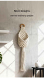 2-piece White Macrame Hanging Plant Holder - Cotton Rope Wall Basket, Bohemian Style Decor for Indoor Plants - Space Saving & Multi Scene Use