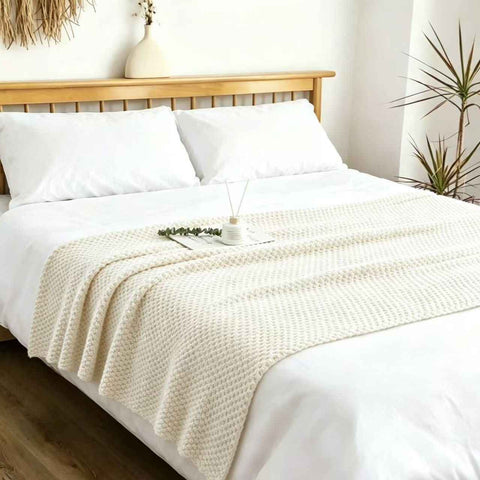Off-white 1130*170cm Nordic Style Tassel Knit Throw Blanket - Soft Polyester Sofa Blanket with Pineapple Texture - Breathable & Lightweight for Office, Couch, Travel - Boho Chic Home Decor
