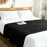 Black 110*150cm Nordic Style Tassel Knit Throw Blanket - Soft Polyester Sofa Blanket with Pineapple Texture - Breathable & Lightweight for Office, Couch, Travel - Boho Chic Home Decor
