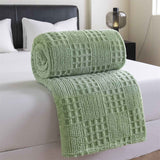 Green 150*200cm Thickened Double-Sided Plush Waffle Weave Throw Blanket - Anti-Static Taffeta Velvet & Flannel Fleece - Warm, Soft, Non-Shedding Blanket for Winter, Sofa, Bed & Office