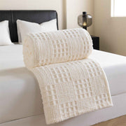 Off-White 100*150cm Thickened Double-Sided Plush Waffle Weave Throw Blanket - Anti-Static Taffeta Velvet & Flannel Fleece - Warm, Soft, Non-Shedding Blanket for Winter, Sofa, Bed & Office