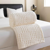 Off-White 100*150cm Thickened Double-Sided Plush Waffle Weave Throw Blanket - Anti-Static Taffeta Velvet & Flannel Fleece - Warm, Soft, Non-Shedding Blanket for Winter, Sofa, Bed & Office