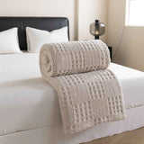 Light coffee color 180*200cm Thickened Double-Sided Plush Waffle Weave Throw Blanket - Anti-Static Taffeta Velvet & Flannel Fleece - Warm, Soft, Non-Shedding Blanket for Winter, Sofa, Bed & Office