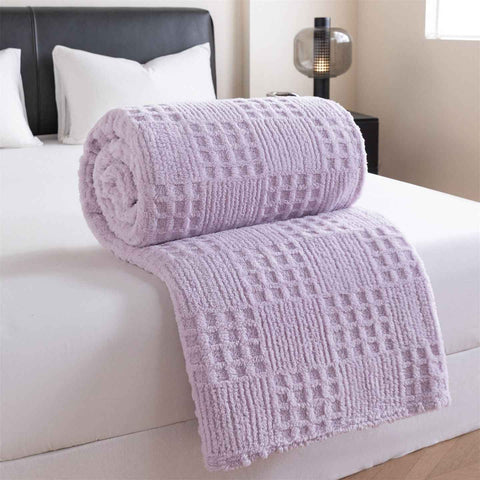 Purple 150*200cm Thickened Double-Sided Plush Waffle Weave Throw Blanket - Anti-Static Taffeta Velvet & Flannel Fleece - Warm, Soft, Non-Shedding Blanket for Winter, Sofa, Bed & Office