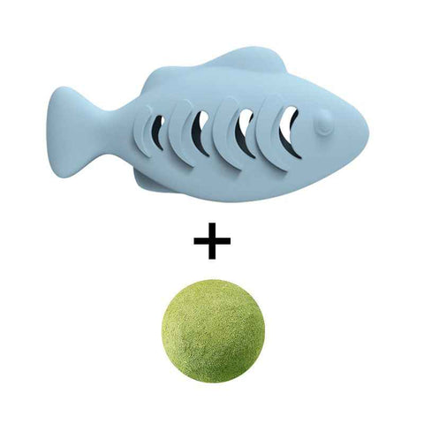 2-piece Blue Fish-Shaped Silicone Cat Toy and  Catnip– 3-in-1 Interactive & Self-Entertaining Toy with Catnip/Cat food, Dental Care & Hairball Relief – BPA-Free, Food-Grade Safety