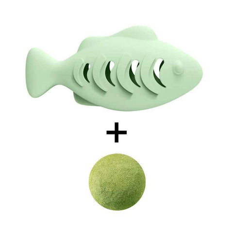 2-piece Green Fish-Shaped Silicone Cat Toy and  Catnip– 3-in-1 Interactive & Self-Entertaining Toy with Catnip/Cat food, Dental Care & Hairball Relief – BPA-Free, Food-Grade Safety