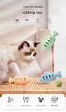 3-piece Blue and Green and Cream-colored Fish-Shaped Silicone Cat Toy and  Catnip– 3-in-1 Interactive & Self-Entertaining Toy with Catnip/Cat food, Dental Care & Hairball Relief – BPA-Free, Food-Grade Safety
