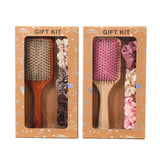 Pink Paddle Hair Brush Gift Set with Satin Scrunchies - Cushion Airbag Design for Scalp Massage and Detangling, Gift Ready Pack for Women and Girls, Ideal for Daily Hair Care and Styling