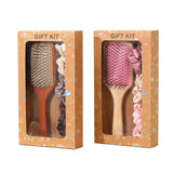 Pink Paddle Hair Brush Gift Set with Satin Scrunchies - Cushion Airbag Design for Scalp Massage and Detangling, Gift Ready Pack for Women and Girls, Ideal for Daily Hair Care and Styling