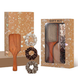 Yellow Paddle Hair Brush Gift Set with Satin Scrunchies - Cushion Airbag Design for Scalp Massage and Detangling, Gift Ready Pack for Women and Girls, Ideal for Daily Hair Care and Styling