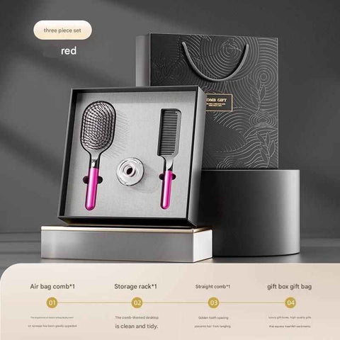 Pink 3-Piece Gift Box Set Premium ABS Hair Care Gift Set with Cushion Paddle Brush, Detangling Comb, Cleaning Brush & Stand - Elegant Mother’s Day or Couple’s Gift for Daily Styling and Scalp Comfort