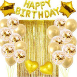 Black and White Premium Foil Balloon Party Kit – Happy Birthday Banner, 2 Star & 2 Heart Foil Balloons, 10 Confetti + 10 Pearl Latex Balloons, 2m Fringe Curtain & 10m Ribbon – Elegant, Easy Setup for Birthdays & Celebrations
