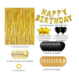 Golden Premium Foil Balloon Party Kit – Happy Birthday Banner, 2 Star & 2 Heart Foil Balloons, 10 Confetti + 10 Pearl Latex Balloons, 2m Fringe Curtain & 10m Ribbon – Elegant, Easy Setup for Birthdays & Celebrations