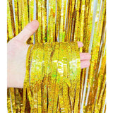 5-piece Golden Laser Tinsel Foil Fringe Curtain - 1*1m Metallic Party Streamer Backdrop for Birthday, Wedding, Christmas, New Year & Event Decoration - Shimmering Photo Booth & Doorway Prop
