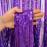5-piece Purple Laser Tinsel Foil Fringe Curtain - 1*1m Metallic Party Streamer Backdrop for Birthday, Wedding, Christmas, New Year & Event Decoration - Shimmering Photo Booth & Doorway Prop