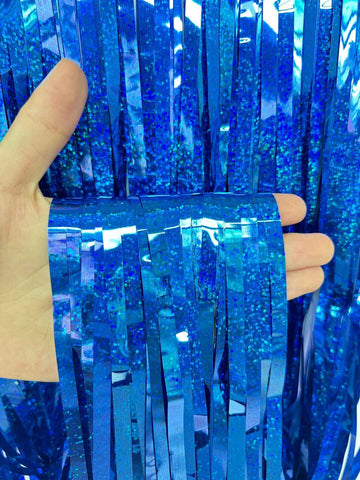 5-piece Dark blue Laser Tinsel Foil Fringe Curtain - 1*1m Metallic Party Streamer Backdrop for Birthday, Wedding, Christmas, New Year & Event Decoration - Shimmering Photo Booth & Doorway Prop