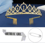 2-piece Golden and Silvery Birthday Girl Tiara and Sash Set - Elegant Rhinestone Alloy Crown with , Glitter "BIRTHDAY GIRL" Sash & Safety Pin - Perfect Princess Party Accessory for Women and Girls