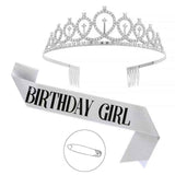 2-piece Silvery Birthday Girl Tiara and Sash Set - Elegant Rhinestone Alloy Crown with , Glitter "BIRTHDAY GIRL" Sash & Safety Pin - Perfect Princess Party Accessory for Women and Girls