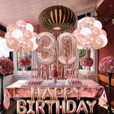 Rose Gold 30th Birthday Balloon Decoration Set - Foil Number Balloons, Happy Birthday Letter Banner, Tassel Curtain, Confetti Balloons, Latex Balloons & Tape - Complete Party Decor Kit for 18th, 21st, 30th  Birthdays