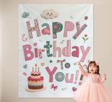 Pink Happy Birthday Backdrop Banner - Reusable Fabric Party Decoration with Colourful Lettering, Photo Background for Kids Birthday, Baby Shower & Celebration