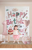 Pink Happy Birthday Backdrop Banner - Reusable Fabric Party Decoration with Colourful Lettering, Photo Background for Kids Birthday, Baby Shower & Celebration
