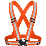 Orange Adjustable Reflective Safety Vest - High Visibility Elastic Straps for Night Running, Cycling & Construction, Lightweight Polyester Reflective Harness for Adults