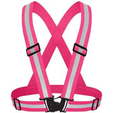 Pink Adjustable Reflective Safety Vest - High Visibility Elastic Straps for Night Running, Cycling & Construction, Lightweight Polyester Reflective Harness for Adults