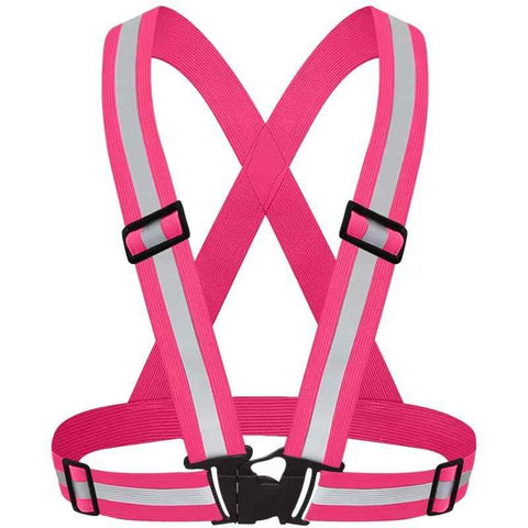 Pink Adjustable Reflective Safety Vest - High Visibility Elastic Straps for Night Running, Cycling & Construction, Lightweight Polyester Reflective Harness for Adults