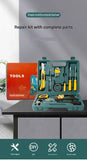 Green 9 Piece Set -Multi-Purpose Home & Car Tool Kit -  Durable Blow-Molded Case, Utility Knife, Tape Measure, Pliers, Hammer, Screwdrivers, Allen Keys - Compact Emergency Repair Set for DIY and Auto Maintenance