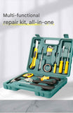 Green 9 Piece Set -Multi-Purpose Home & Car Tool Kit -  Durable Blow-Molded Case, Utility Knife, Tape Measure, Pliers, Hammer, Screwdrivers, Allen Keys - Compact Emergency Repair Set for DIY and Auto Maintenance