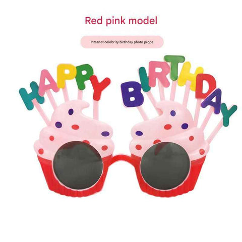 Red Pink Novelty Birthday Glasses - Fun Cake Design Party Props - Durable Plastic, Comfortable Fit, Unisex - Perfect for Kids and Adults Birthday Celebrations and Photo Booths