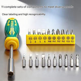 Green and Yellow 11-Piece Magnetic Screwdriver Bit Set - Chrome Vanadium Steel Bits, Ergonomic Handle, 7mm Hex Shank - Multi-Purpose DIY Tool Kit for Home, Auto Repair, Electronics