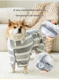 Grey and White L Size Super Absorbent Dog Bathrobe – Quick-Dry Coral Fleece Pet Towel with Snaps & Adjustable Belly Strap | Wearable Drying Coat for Small Medium Large Dogs & Cats After Bath, Swim, Rain