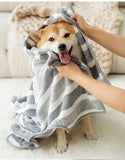 Grey and White L Size Super Absorbent Dog Bathrobe – Quick-Dry Coral Fleece Pet Towel with Snaps & Adjustable Belly Strap | Wearable Drying Coat for Small Medium Large Dogs & Cats After Bath, Swim, Rain