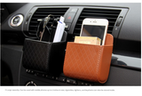 Brown Leather Car Air Vent Storage Bag - Multi-Purpose Phone Holder & Organiser Pouch for Sunglasses, Keys, Cards - Universal Fit, Easy Install, Compact Design for Dashboard Tidy