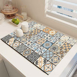 Diatom Mud Kitchen Counter Mat - Quick Dry Absorbent Non-Slip Draining Pad for Sink Benchtop 50cm x 80cm(An Afternoon Pastime)