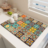 Diatom Mud Kitchen Counter Mat - Quick Dry Absorbent Non-Slip Draining Pad for Sink Benchtop 50cm x 80cm(Shadows on the Lattice Window)