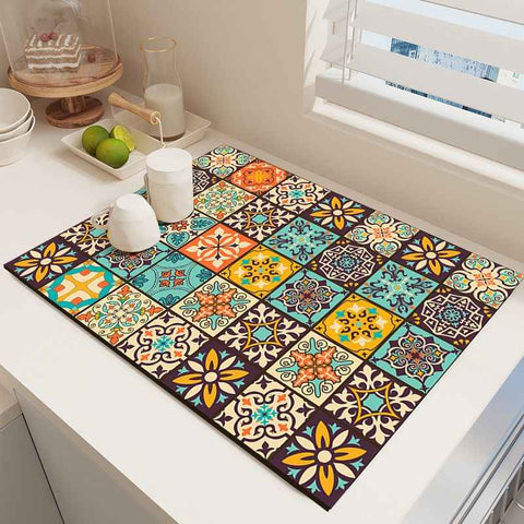 Diatom Mud Kitchen Counter Mat - Quick Dry Absorbent Non-Slip Draining Pad for Sink Benchtop 50cm x 80cm(Shadows on the Lattice Window)