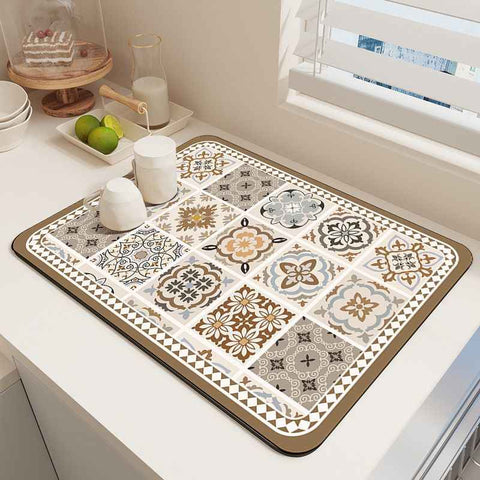 Diatom Mud Kitchen Counter Mat - Quick Dry Absorbent Non-Slip Draining Pad for Sink Benchtop 50cm x 80cm(entwined branches)