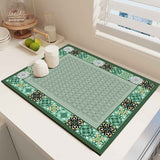 Diatom Mud Kitchen Counter Mat - Quick Dry Absorbent Non-Slip Draining Pad for Sink Benchtop 50cm x 80cm(Moss-covered stone steps)