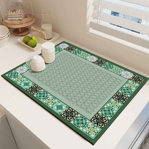 Diatom Mud Kitchen Counter Mat - Quick Dry Absorbent Non-Slip Draining Pad for Sink Benchtop 50cm x 80cm(Moss-covered stone steps)