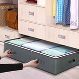 Grey Under Bed Storage Bag - Foldable Underbed Organiser with Clear Window and Handles for Blankets Clothes