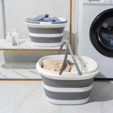 Grey Foldable Collapsible Bucket - 16L Portable Space Saving Basin for Laundry Cleaning Outdoor Use