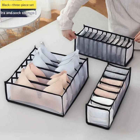 Black Drawer Underwear Organiser Set - 3 Piece Mesh Storage Boxes for Bras Underwear Socks