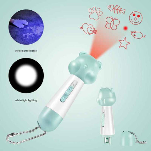 Blue Bear Laser Cat Toy Set - 2 Piece USB Rechargeable Multi Pattern Laser Pointer with UV and White Light for Cats