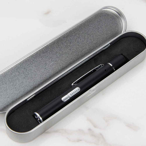 Black Metal Laser Cat Toy Pen Set - 2 Piece USB Rechargeable 3-in-1 Laser Pointer with UV Light and LED Torch in Gift Tin Box