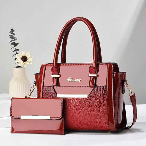 Red Women's Handbag Set - Large Capacity 2 Piece Shoulder Bag with Matching Wallet