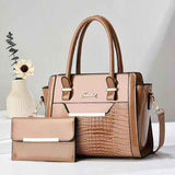 Khaki Women's Handbag Set - Large Capacity 2 Piece Shoulder Bag with Matching Wallet
