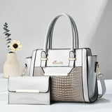Grey Women's Handbag Set - Large Capacity 2 Piece Shoulder Bag with Matching Wallet